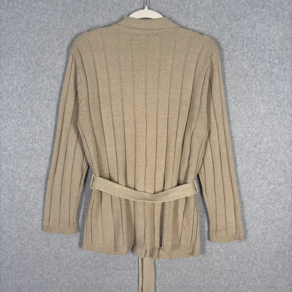 New Look Cardigan Sweater Large Tan Pockets Ribbed Neutral Quiet Luxury Academia
